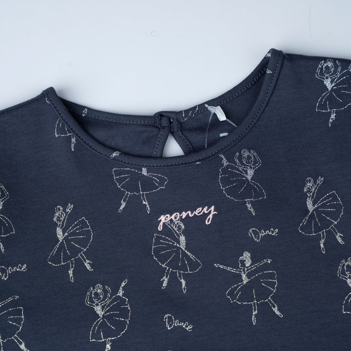 Poney Girls Dark Grey Midnight Ballerina Long Sleeve Dress