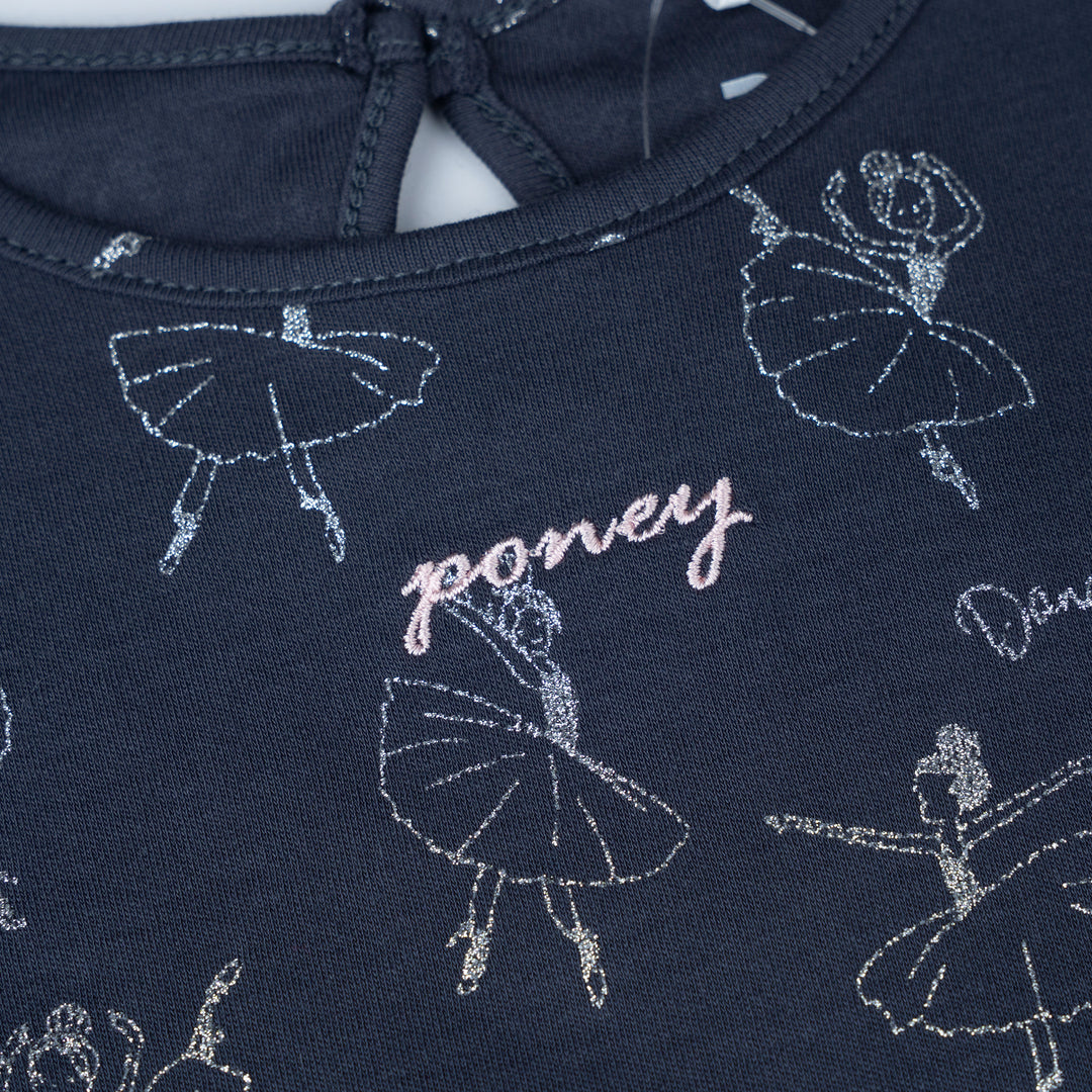 Poney Girls Dark Grey Midnight Ballerina Long Sleeve Dress
