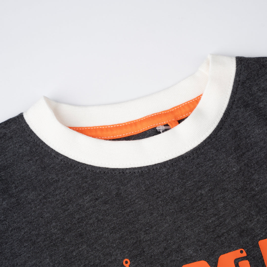 Poney Boys Dk.Grey Ribbed Crew Neck Colorful Graphic Print - Mom's Genius Boy Short Sleeve Tee