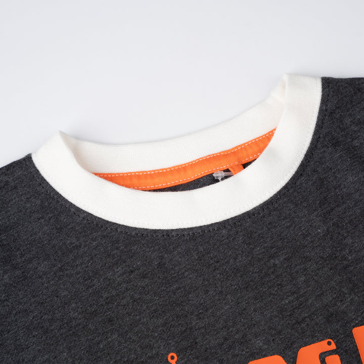 Poney Boys Dk.Grey Ribbed Crew Neck Colorful Graphic Print - Mom's Genius Boy Short Sleeve Tee