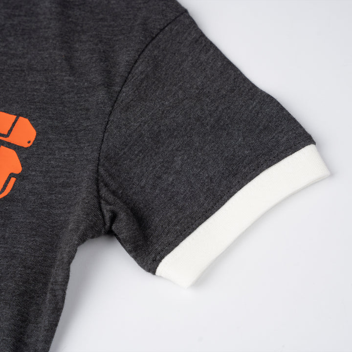 Poney Boys Dk.Grey Ribbed Crew Neck Colorful Graphic Print - Mom's Genius Boy Short Sleeve Tee
