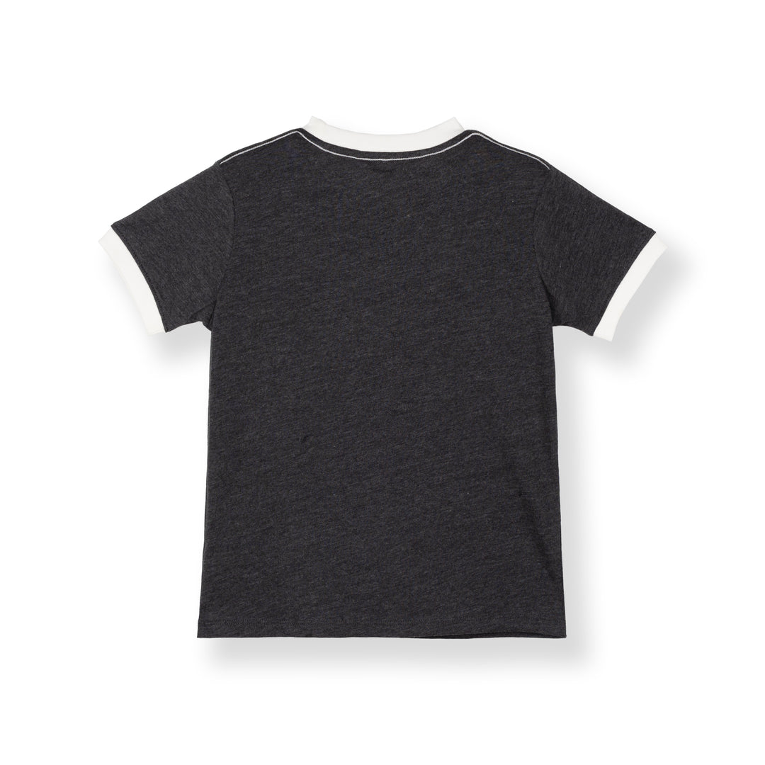 Poney Boys Dk.Grey Ribbed Crew Neck Colorful Graphic Print - Mom's Genius Boy Short Sleeve Tee