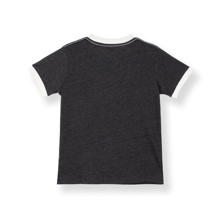 Poney Boys Dk.Grey Ribbed Crew Neck Colorful Graphic Print - Mom's Genius Boy Short Sleeve Tee