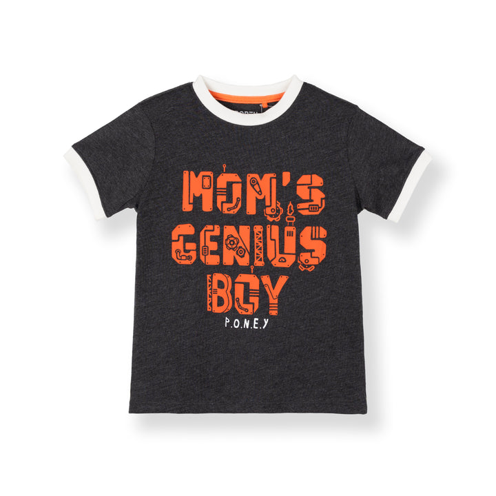 Poney Boys Dk.Grey Ribbed Crew Neck Colorful Graphic Print - Mom's Genius Boy Short Sleeve Tee