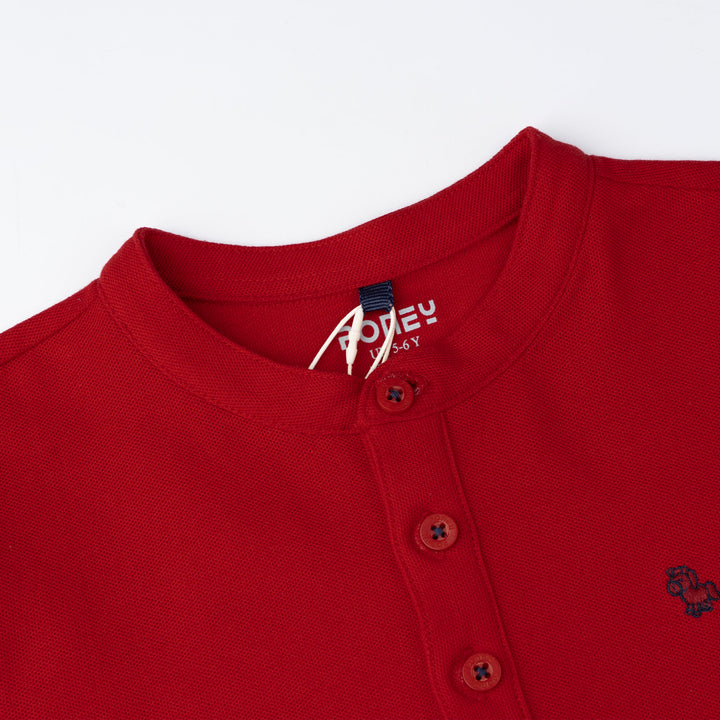 Red Pioneer Henley Short Sleeve Polo