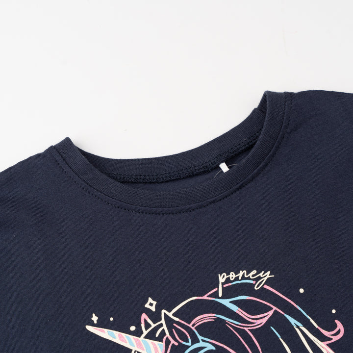 Poney Girls Navy Starlight Unicorn Short Sleeve Tee