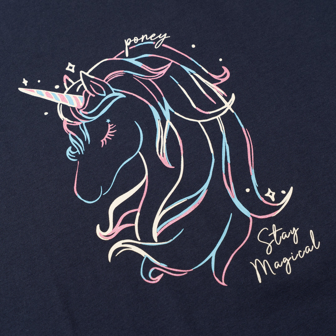 Poney Girls Navy Starlight Unicorn Short Sleeve Tee