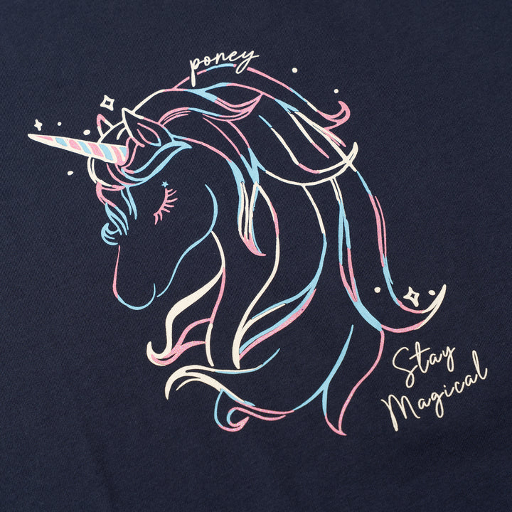Poney Girls Navy Starlight Unicorn Short Sleeve Tee