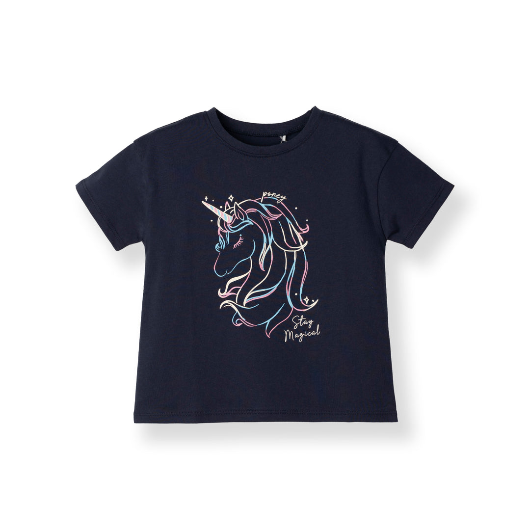 Poney Girls Navy Starlight Unicorn Short Sleeve Tee