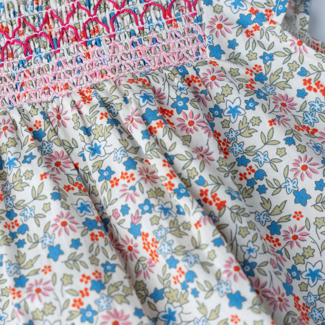 Smocked Floral Cotton Dress