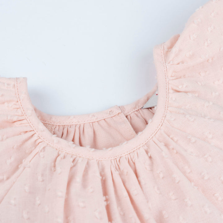 Pink Shorts Sleeves Swiss Dots Texture Blouse