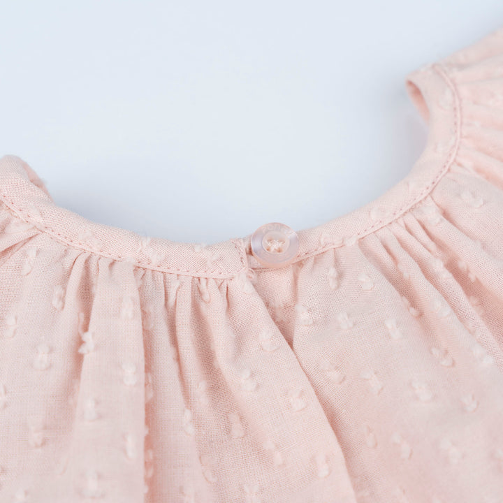 Pink Shorts Sleeves Swiss Dots Texture Blouse