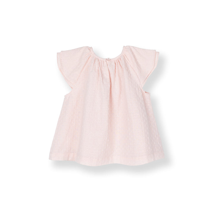 Pink Shorts Sleeves Swiss Dots Texture Blouse