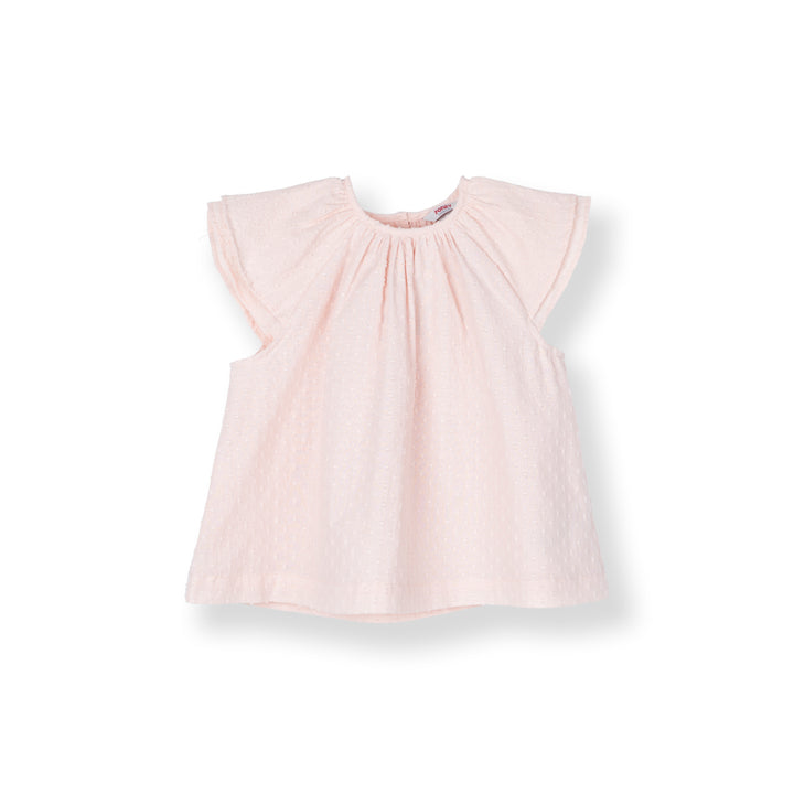 Pink Shorts Sleeves Swiss Dots Texture Blouse