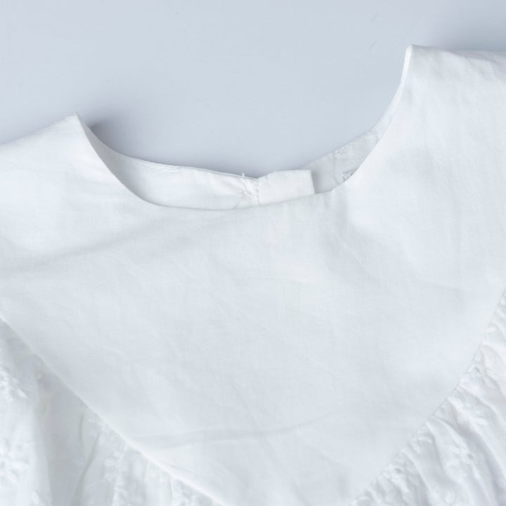 White Long Sleeves Embroidered Cottton Blouse