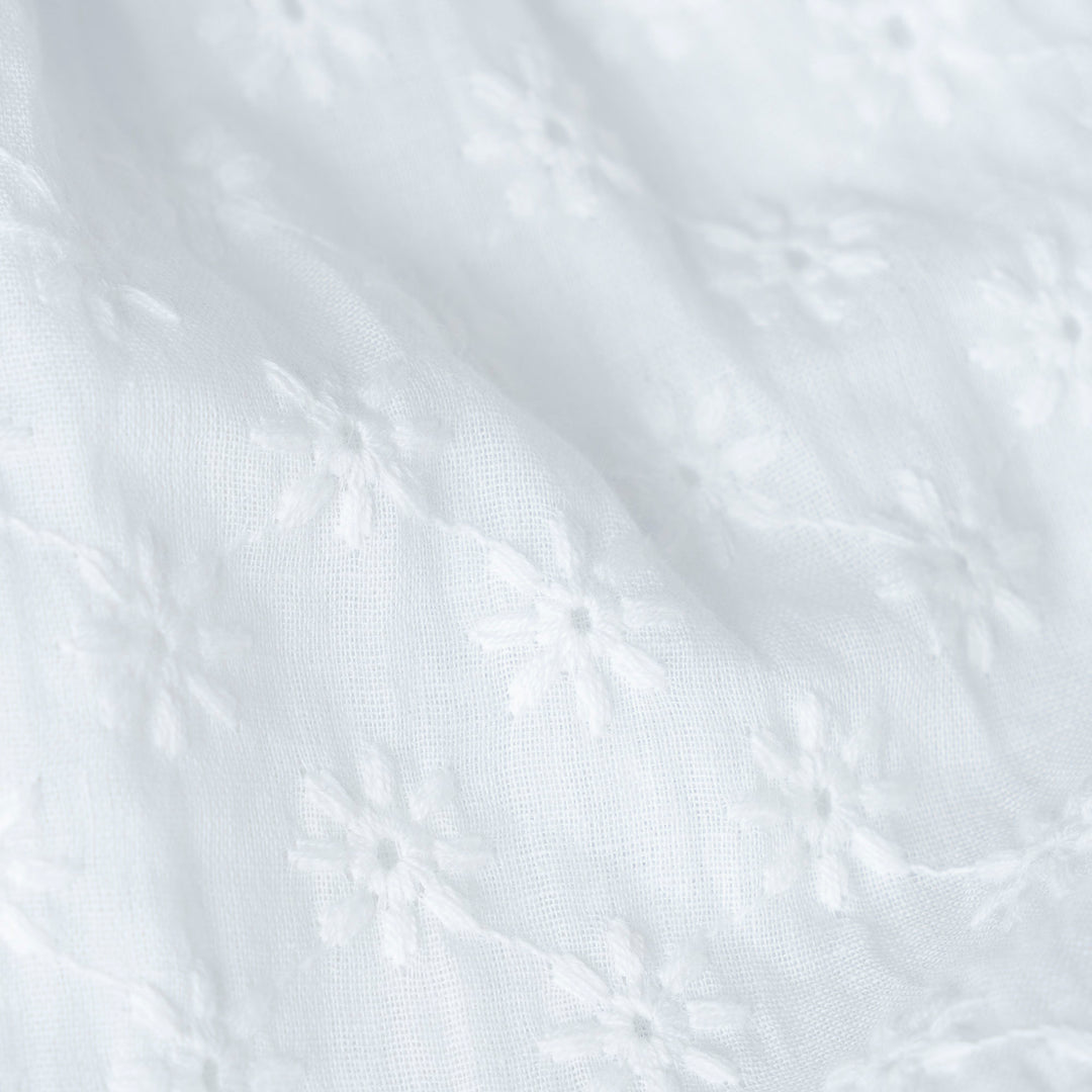 White Long Sleeves Embroidered Cottton Blouse