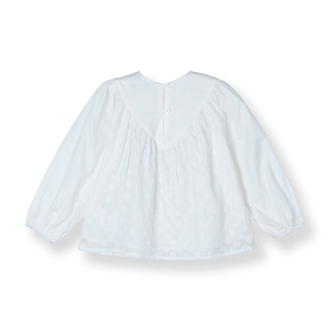 White Long Sleeves Embroidered Cottton Blouse