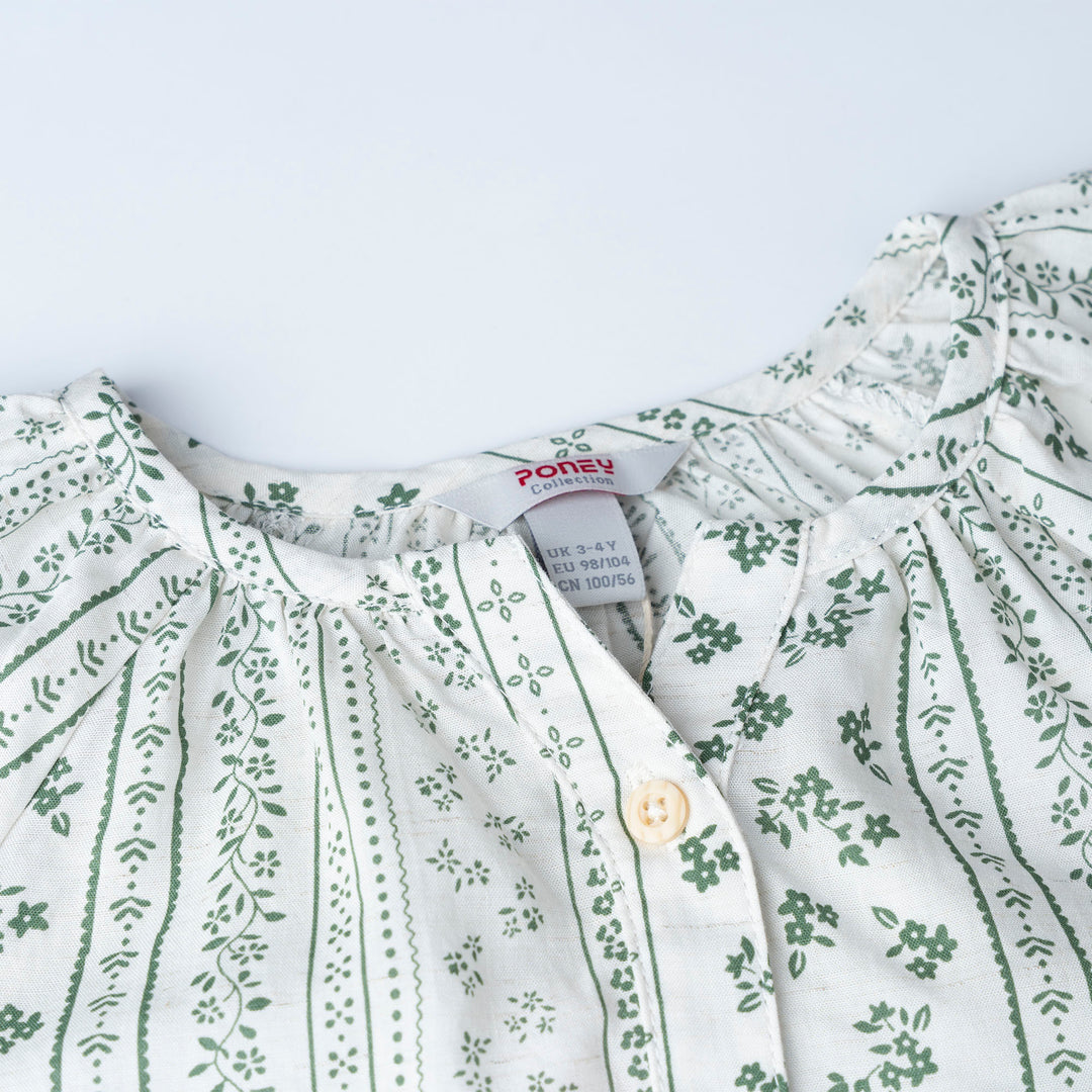 Green Long Sleeves Printed Cotton Blouse