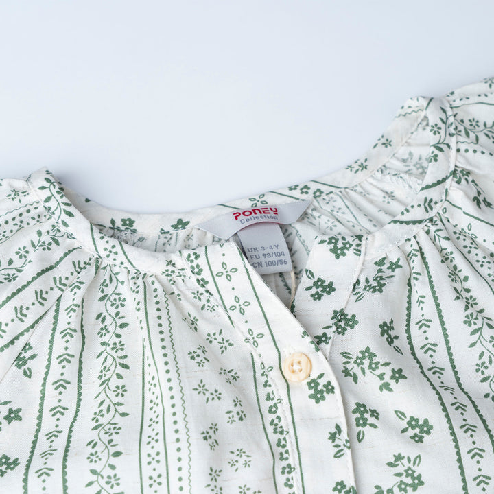 Green Long Sleeves Printed Cotton Blouse