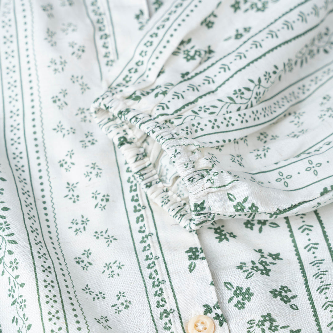 Green Long Sleeves Printed Cotton Blouse