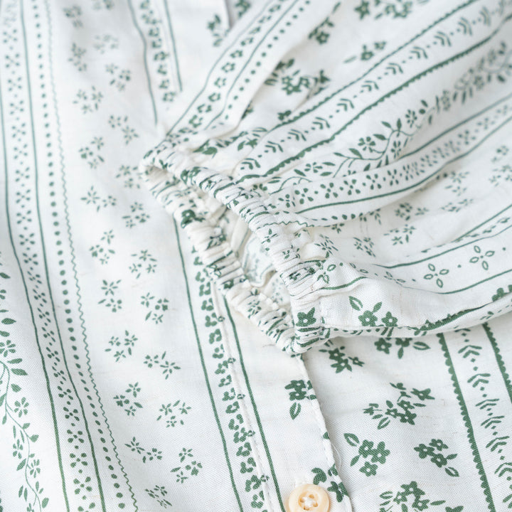 Green Long Sleeves Printed Cotton Blouse