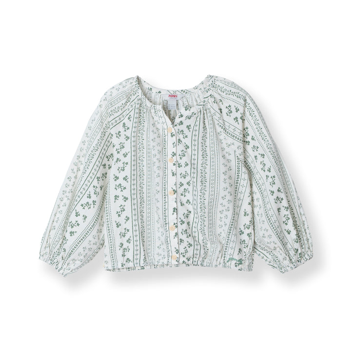 Green Long Sleeves Printed Cotton Blouse