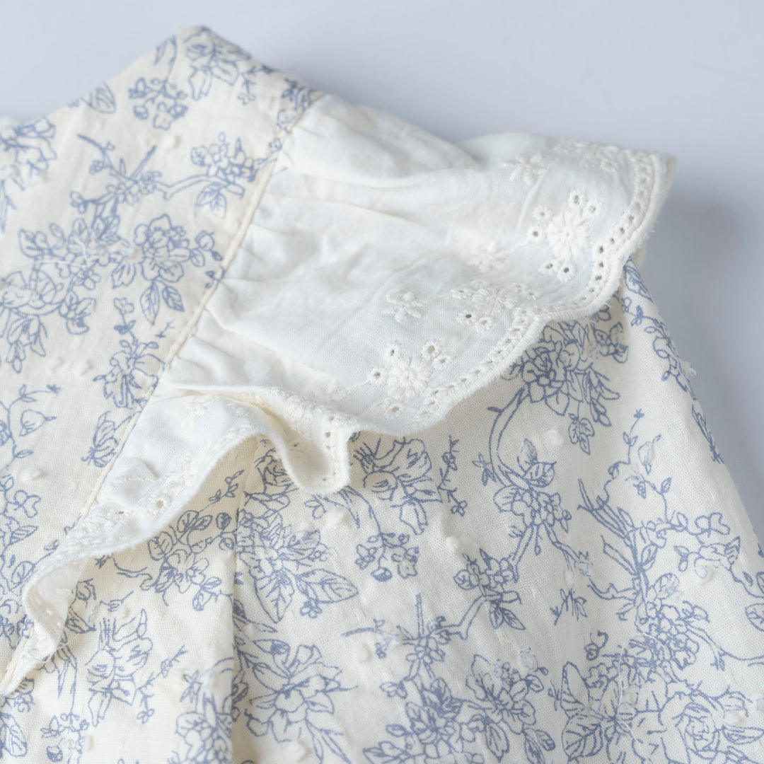 Floral Printed Cotton Blouse with Ruffle Trim