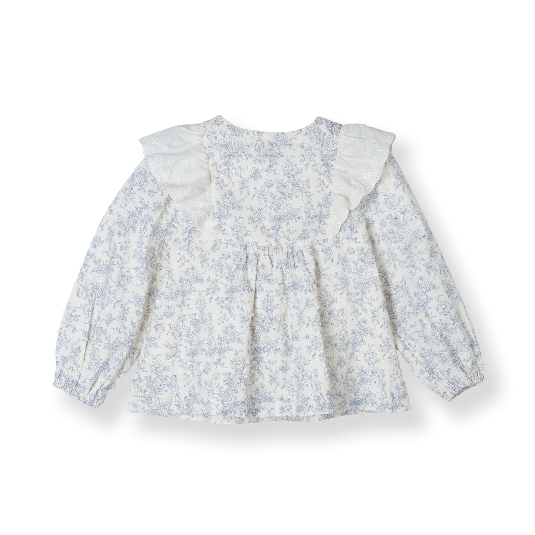 Floral Printed Cotton Blouse with Ruffle Trim