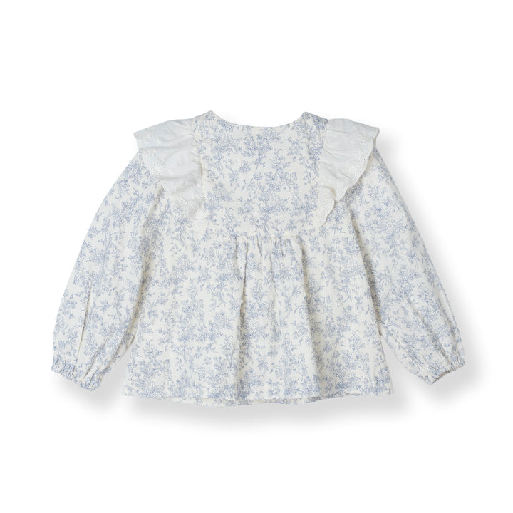 Floral Printed Cotton Blouse with Ruffle Trim