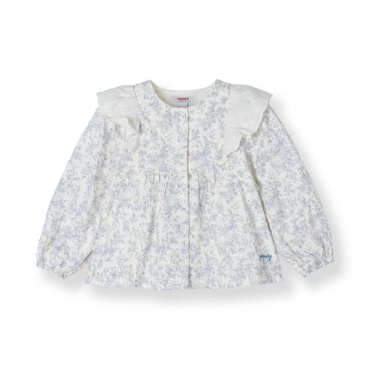 Floral Printed Cotton Blouse with Ruffle Trim