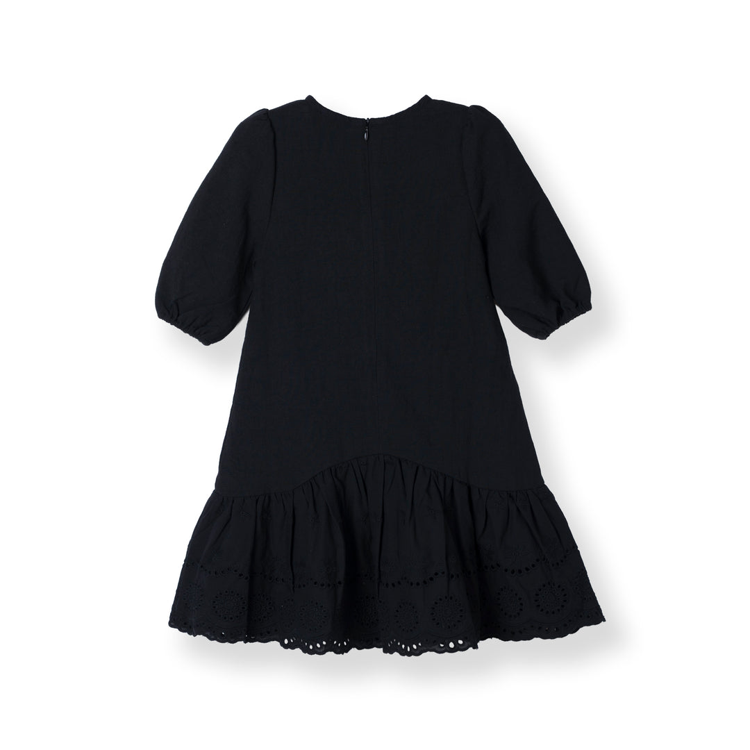 Black Noir Broderie 3/4 Sleeve Dress