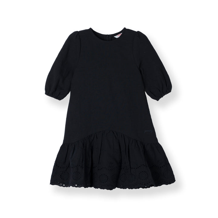 Black Noir Broderie 3/4 Sleeve Dress