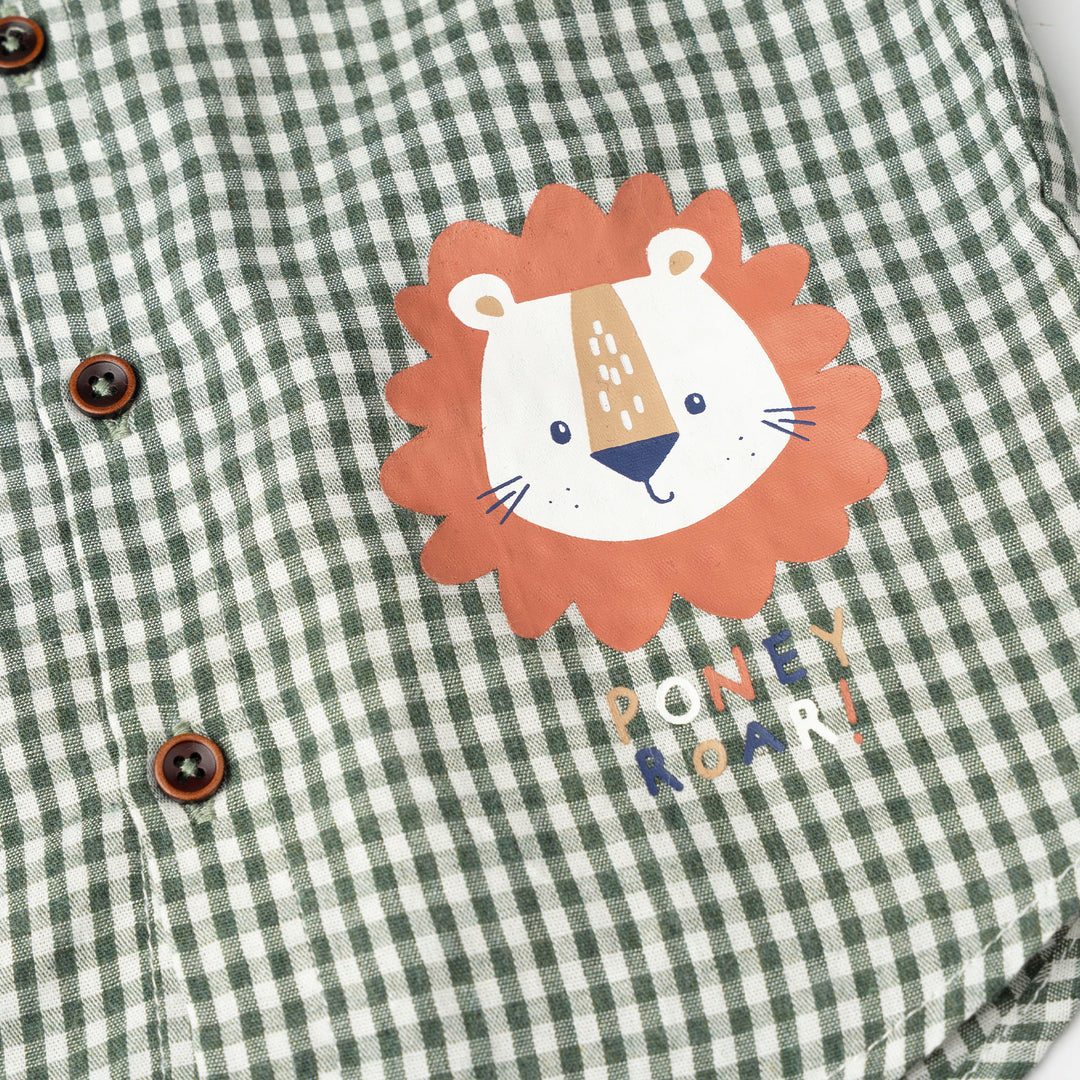 Baby Boy Little Lion Gingham Short Sleeve Shirt