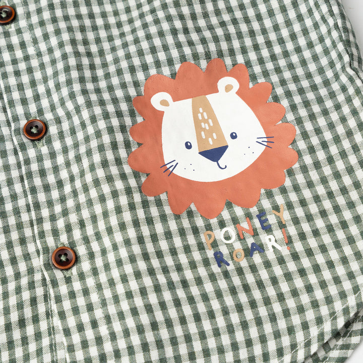 Baby Boy Little Lion Gingham Short Sleeve Shirt