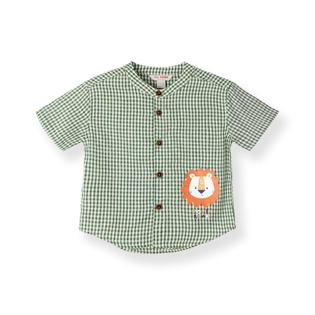 Baby Boy Little Lion Gingham Short Sleeve Shirt