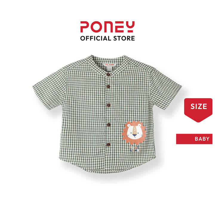 Baby Boy Little Lion Gingham Short Sleeve Shirt