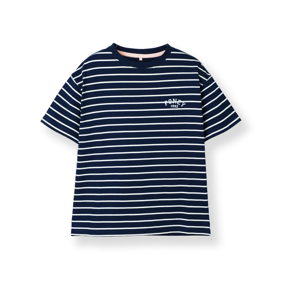 Poney Navy Iconic Stripes Oversized Short Sleeve Tee