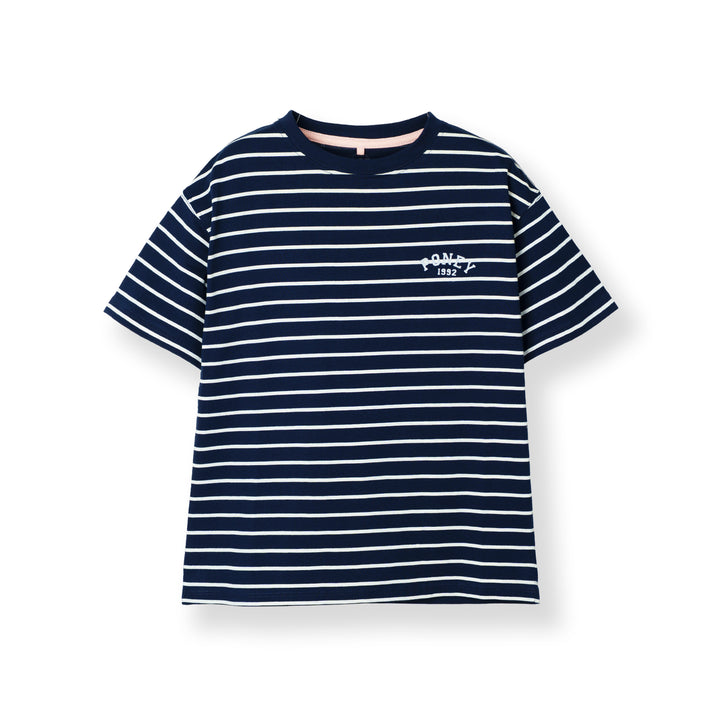 Poney Navy Iconic Stripes Oversized Short Sleeve Tee