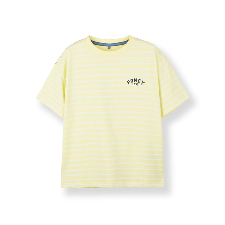 Poney Boys Light Yellow Iconic Stripes Oversized Short Sleeve Tee