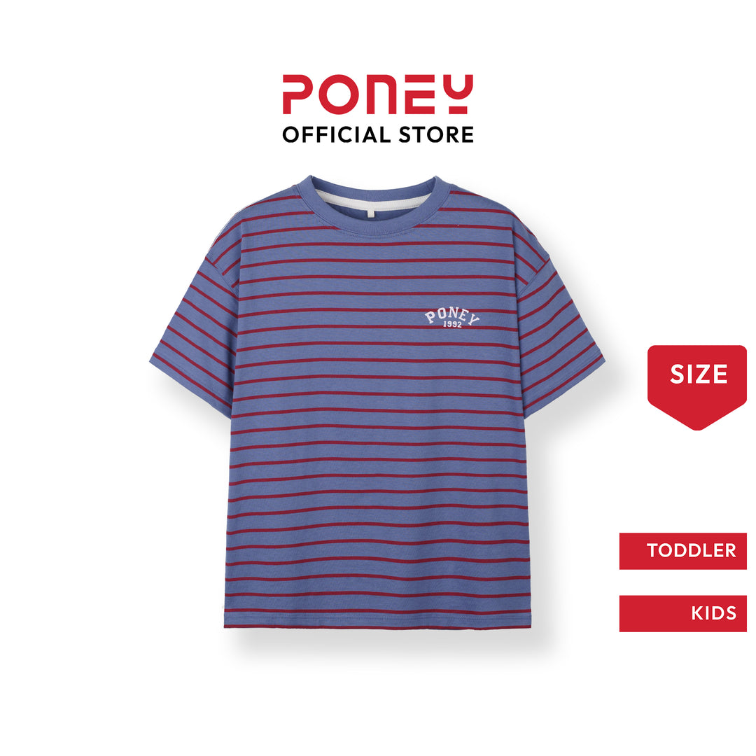 Poney Boys Blue Red Iconic Stripes Oversized Short Sleeve Tee