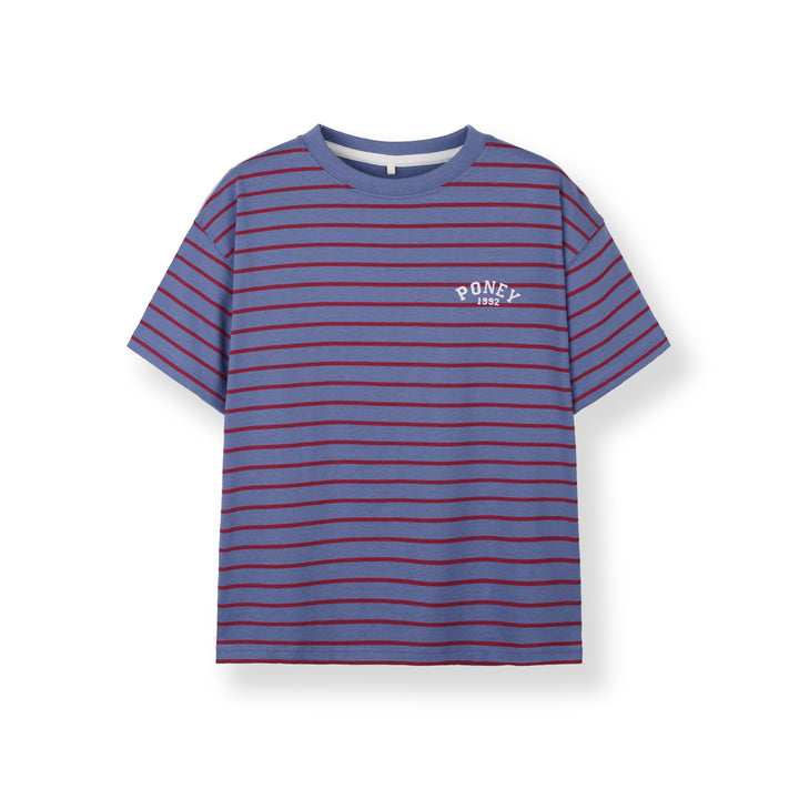 Poney Boys Blue Red Iconic Stripes Oversized Short Sleeve Tee
