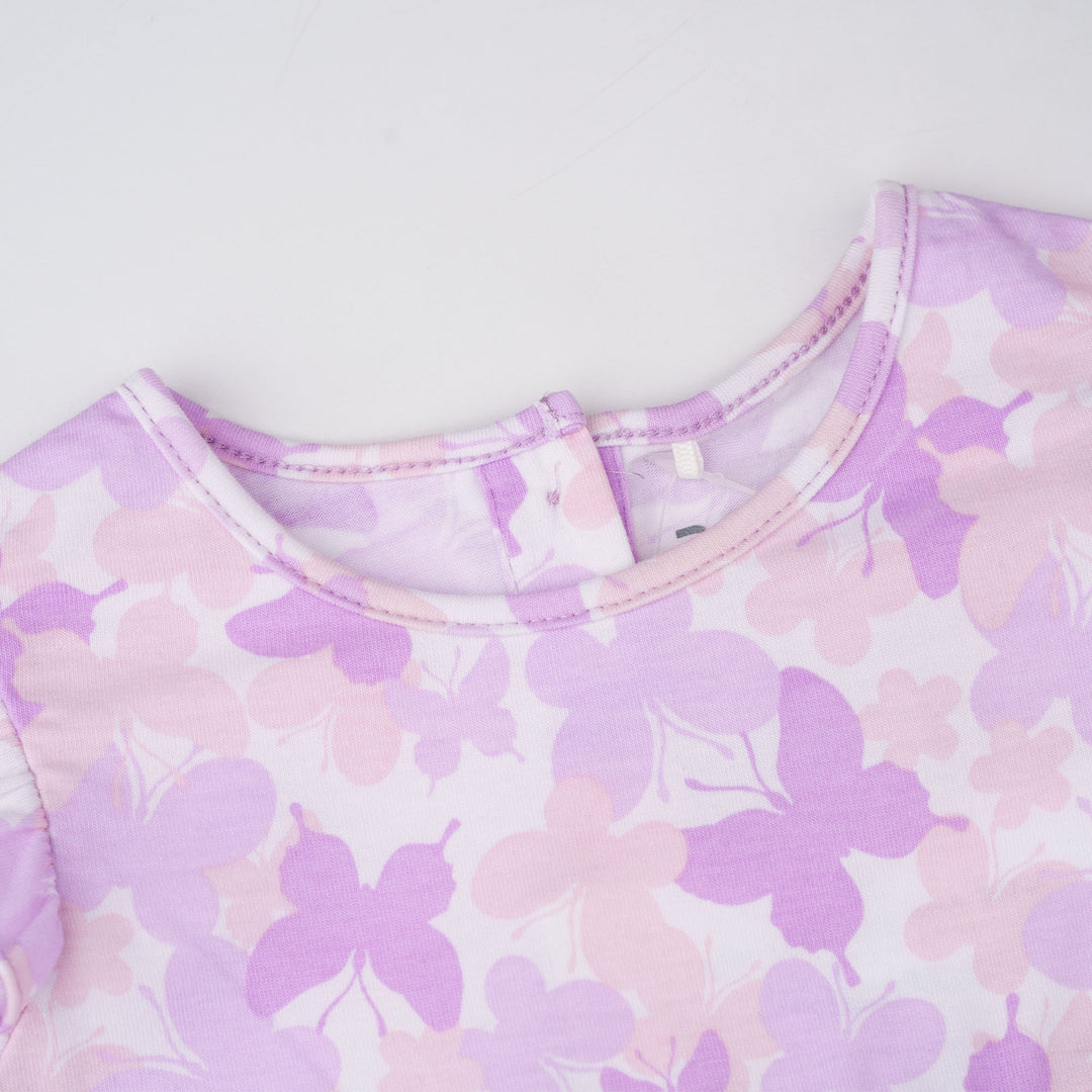 Violet Flutter Ruffle Short Sleeve Dress