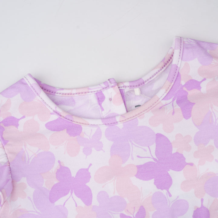 Violet Flutter Ruffle Short Sleeve Dress