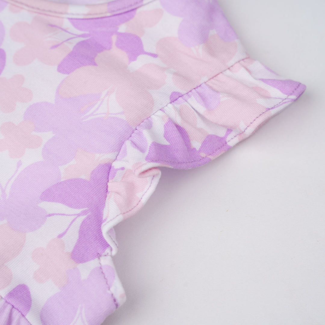 Violet Flutter Ruffle Short Sleeve Dress