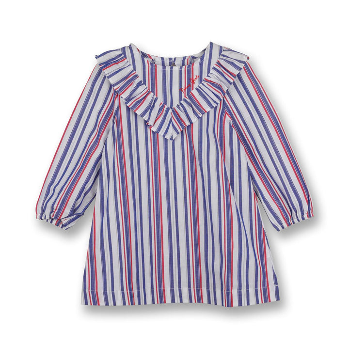 Poney Girls White 3/4 Sleeve Dress (Stripe) [Last Chance]