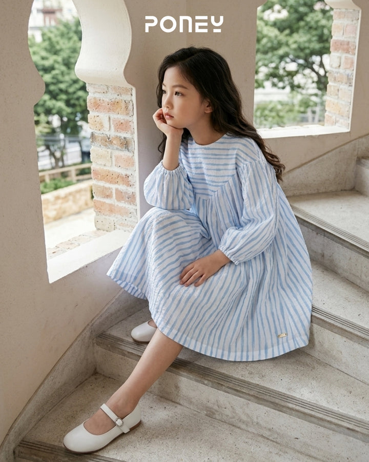 Water Prints Stripes Oversized Long Sleeve Dress