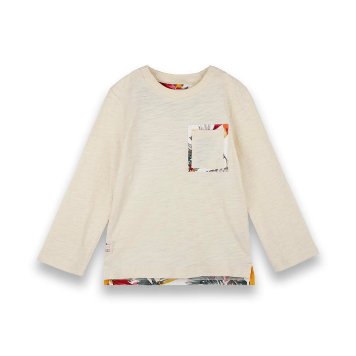 Poney Boys Cream Floral Pocket Long Sleeve Tee