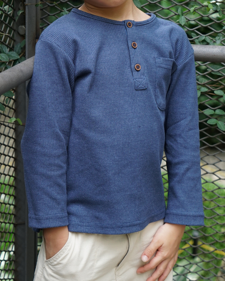 Poney Boys Navy Textured Henley Long Sleeve Top