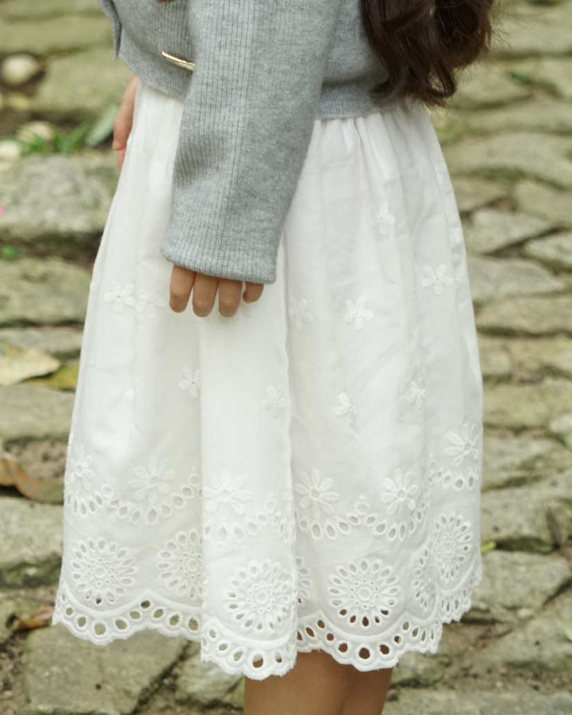 Poney Girls White Elegant Lace Midi Skirt