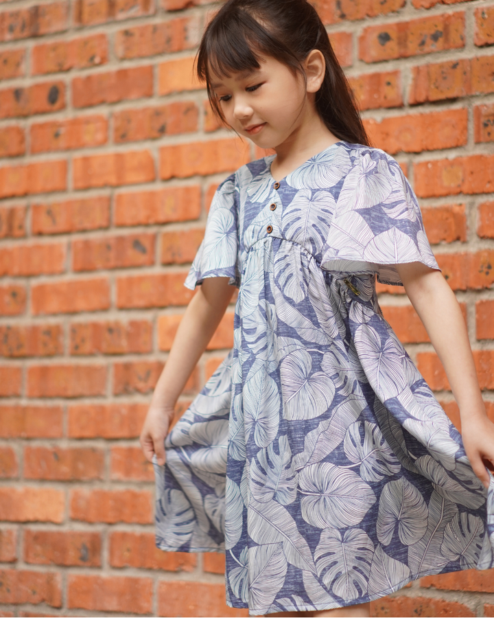 Poney Girls Blue Cloudy Printed Short Sleeve Dress